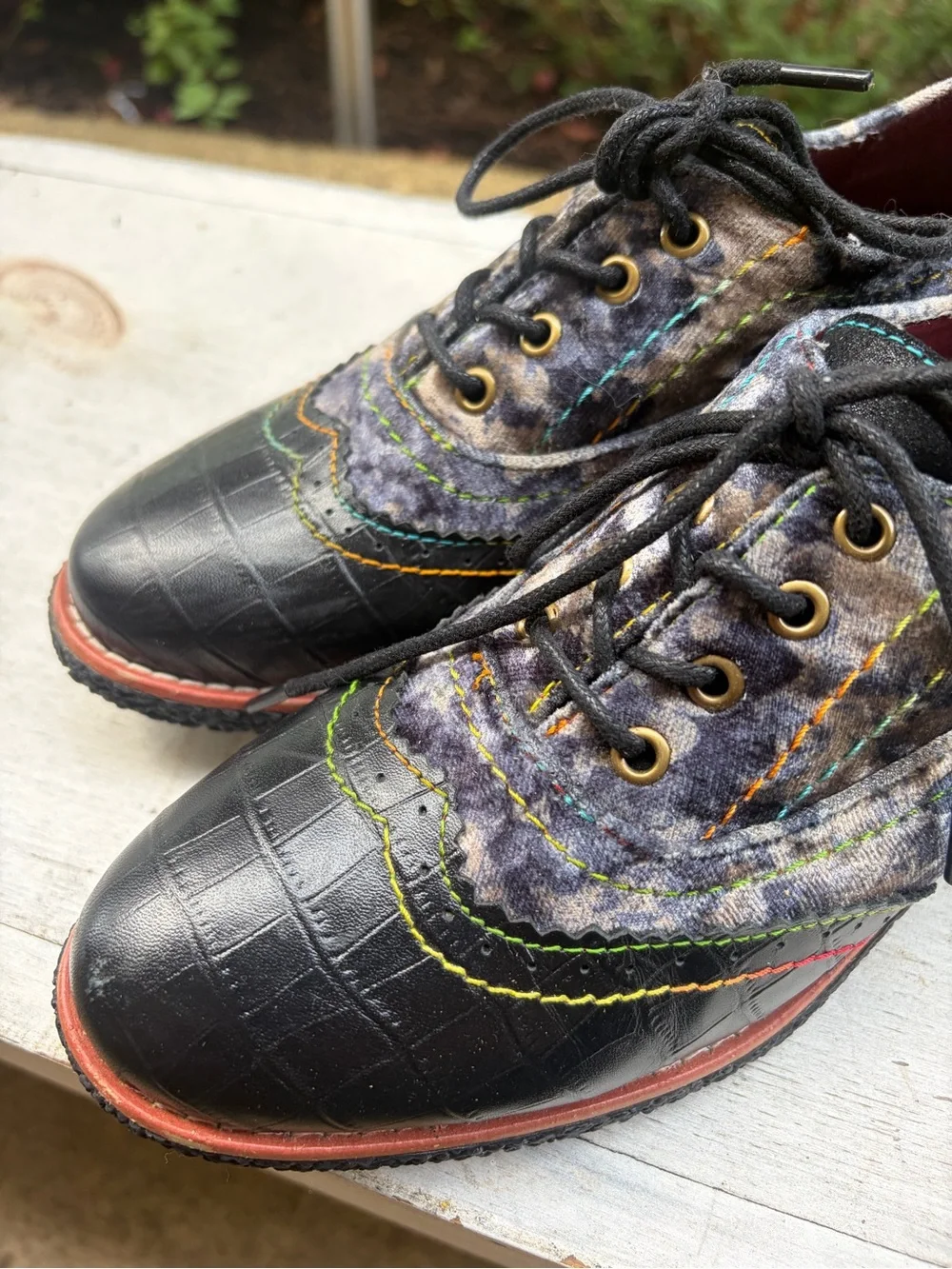 L’Artiste - Spring Step Leather Oxford Shoes Floral Rainbow Stitch – Sz. 37